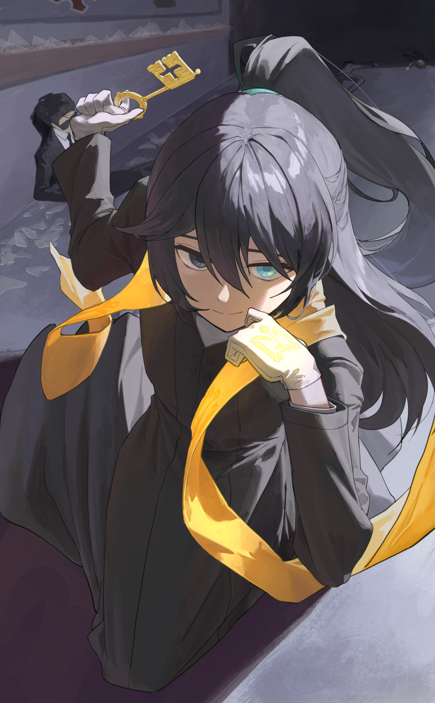 1boy, absurdres, black_coat, black_eyes, black_hair, blue_eyes, closed_mouth, coat