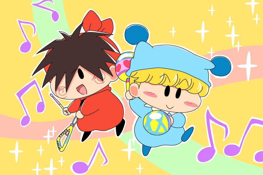 2boys, bandana, black_hair, blonde_hair, blue_hat, blue_pajamas, blush, blush_stickers