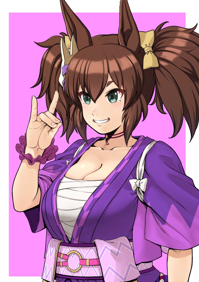 1girl, absurdres, animal_ears, bow, breasts, choker, cleavage, collarbone