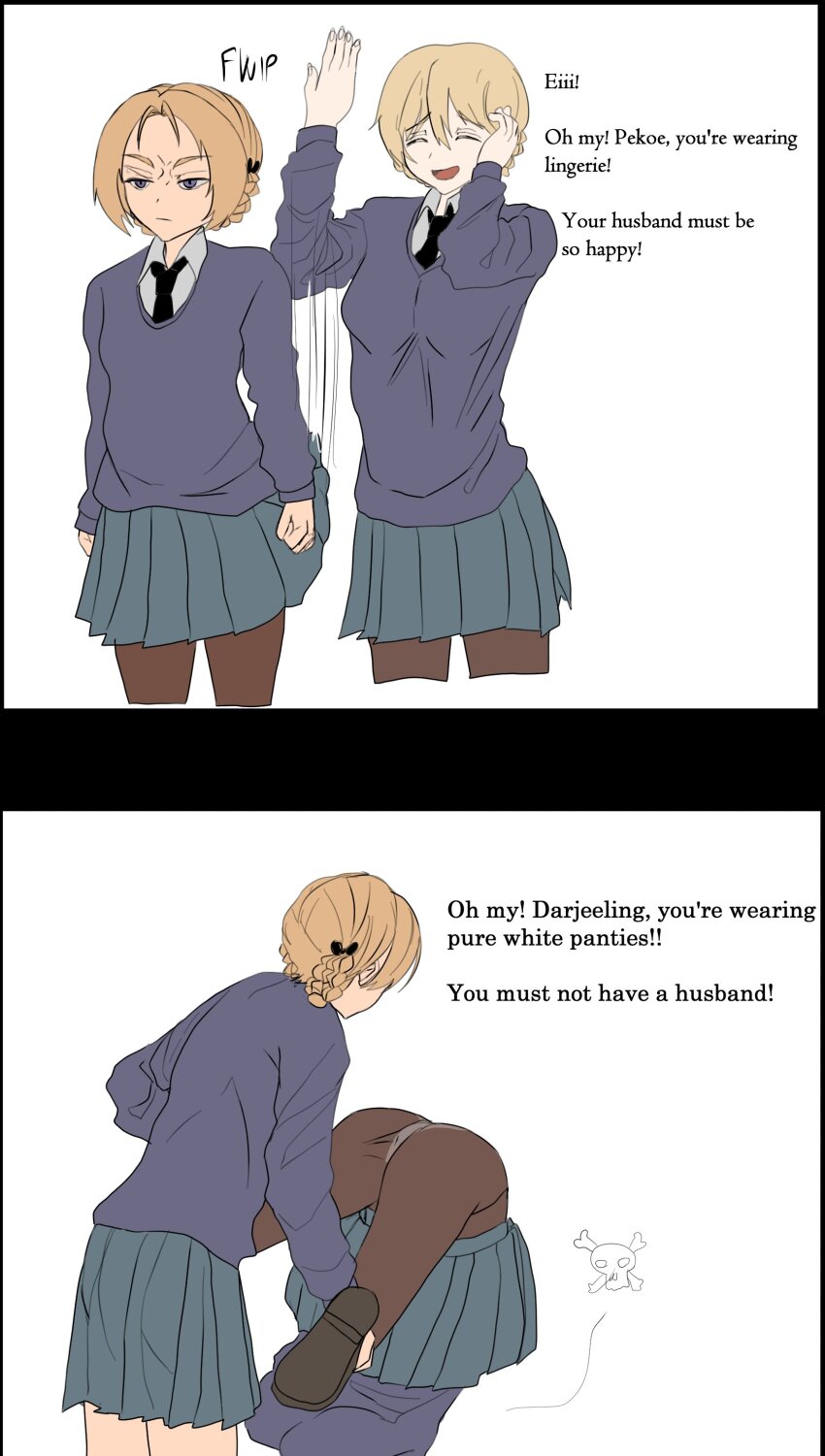 2girls, ^_^, absurdres, angry, black_bow, black_footwear, black_necktie, black_pantyhose