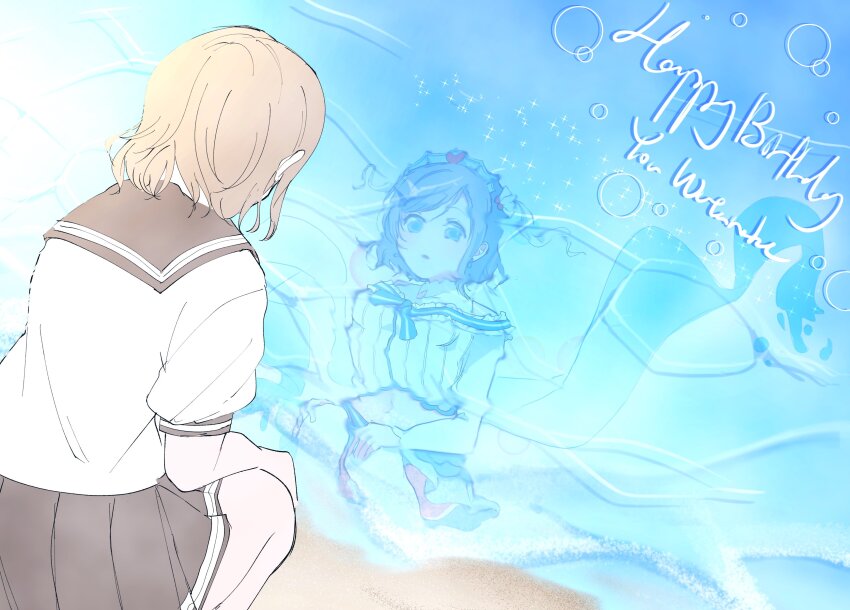 1girl, absurdres, beach, brown_hair, commentary_request, highres, kiko_ycr, love_live!