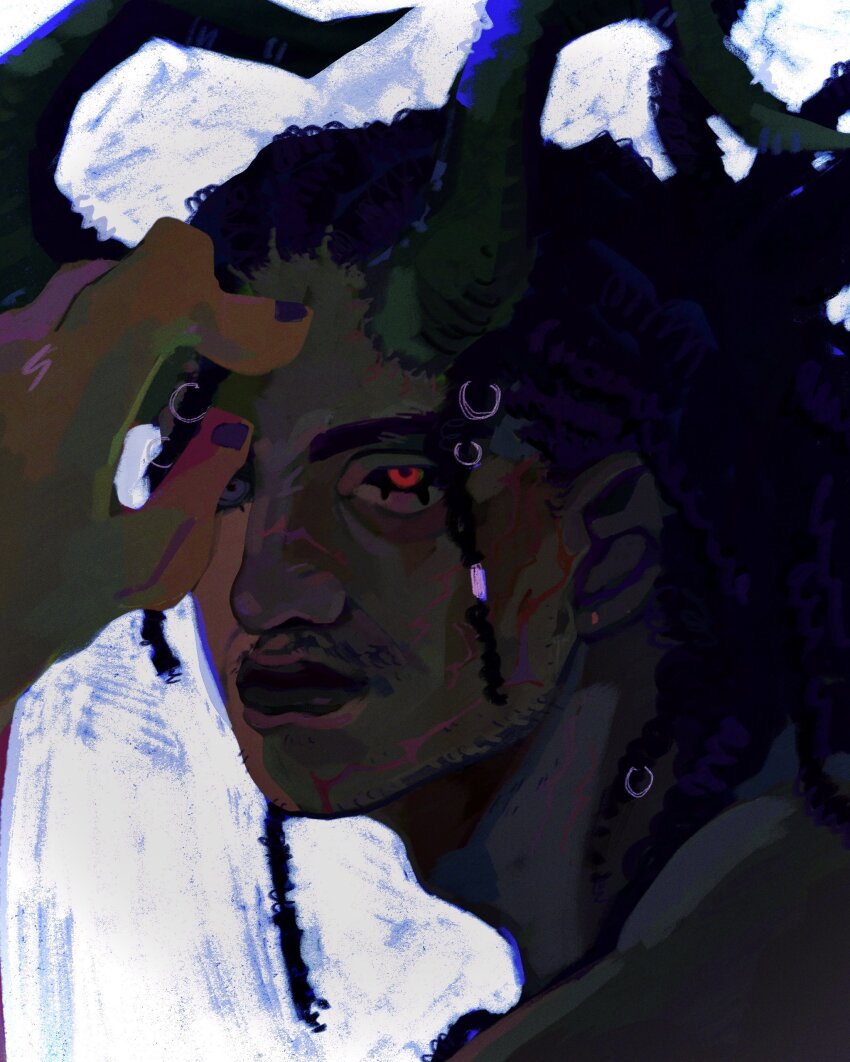 1boy, absurdres, baldur's_gate, baldur's_gate_3, black_eyes, dark-skinned_male, dark_skin, demon_horns