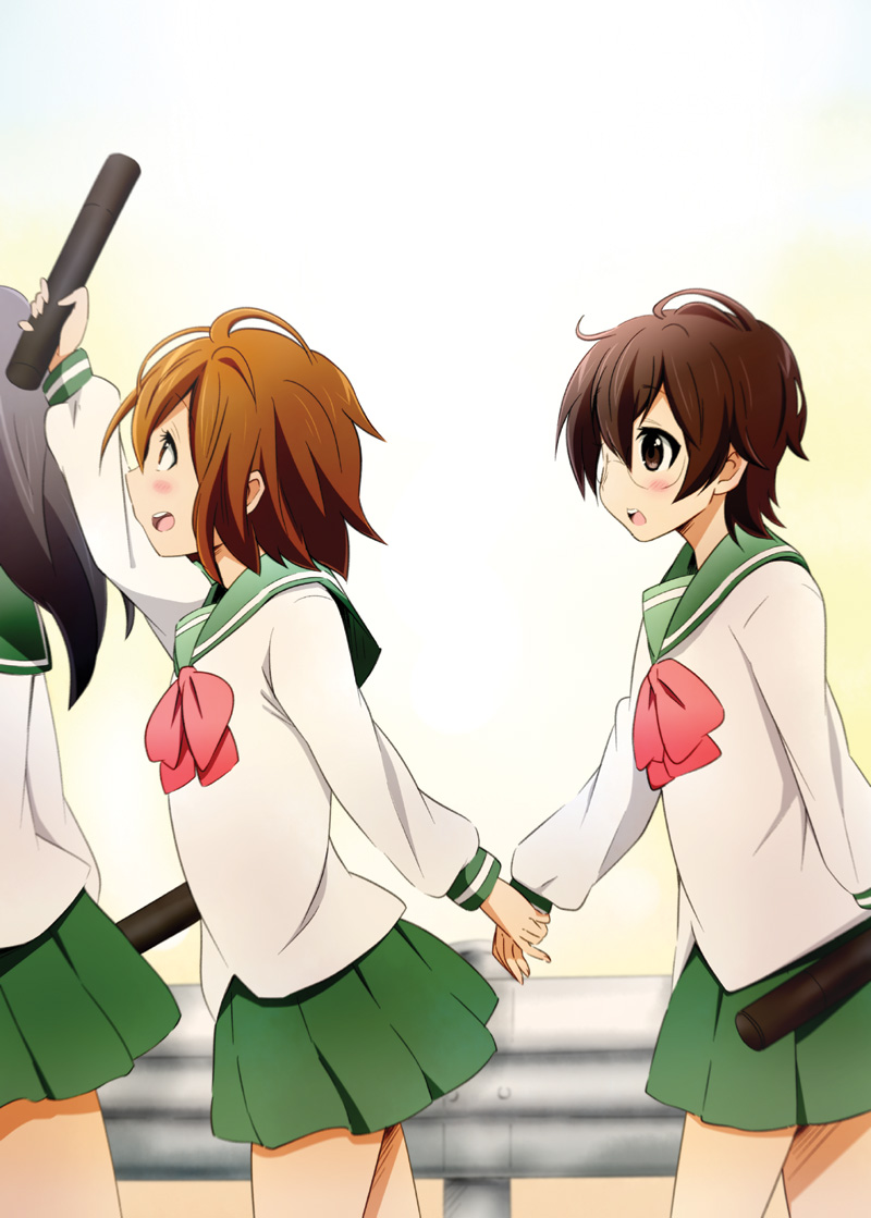 3girls, bad_id, bad_pixiv_id, blush, brown_eyes, brown_hair, diploma, glasses