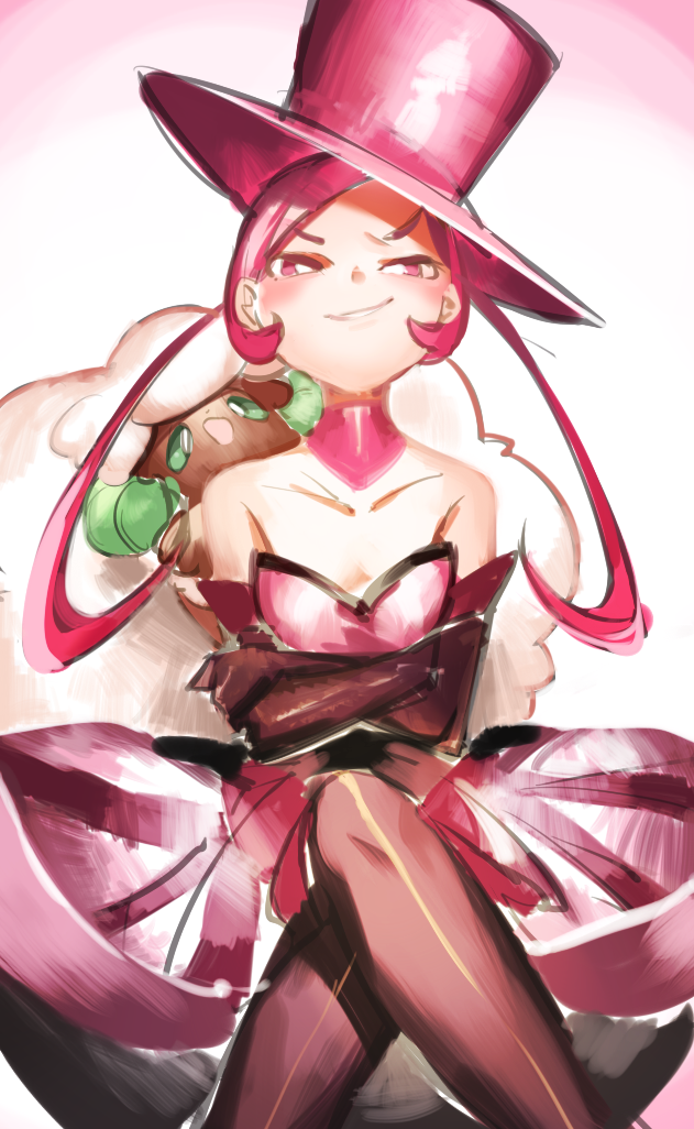 1girl, bare_shoulders, battle_chatelaine, collarbone, crossed_arms, dana_(pokemon), dress, gen_5_pokemon