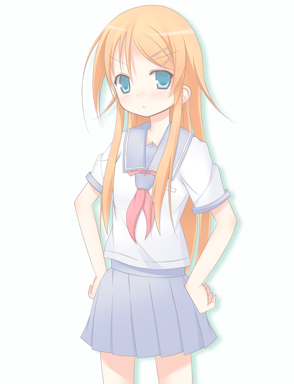 blue_eyes, hands_on_own_hips, highres, kousaka_kirino, long_hair, orange_hair, ore_no_imouto_ga_konna_ni_kawaii_wake_ga_nai, school_uniform