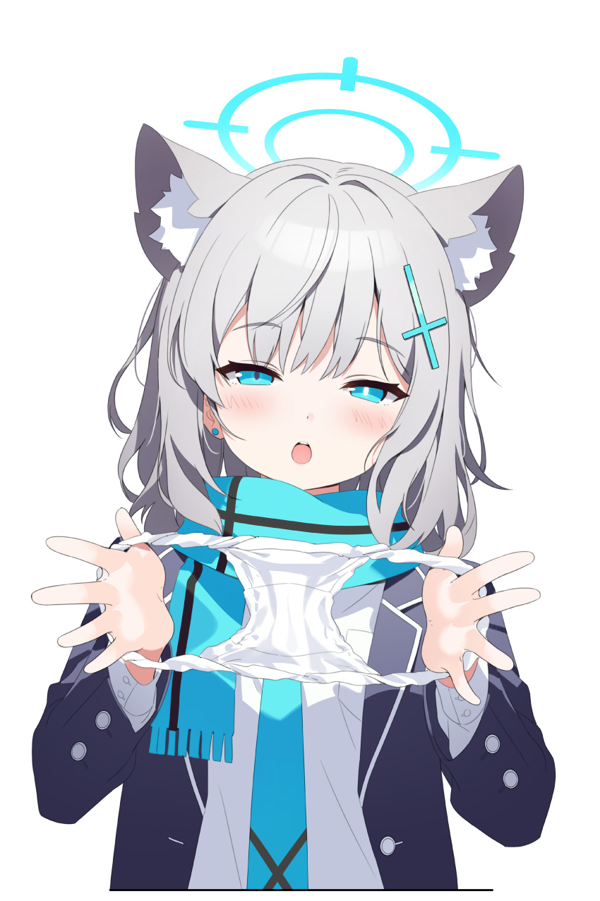 1girl, absurdres, animal_ear_fluff, animal_ears, black_jacket, blue_archive, blue_eyes, blue_halo