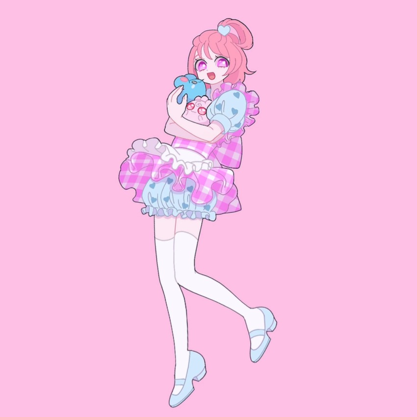 1boy, :d, apron, azurill, blue_shoes, commentary_request, crossdressing, crossdressing_(mtf)