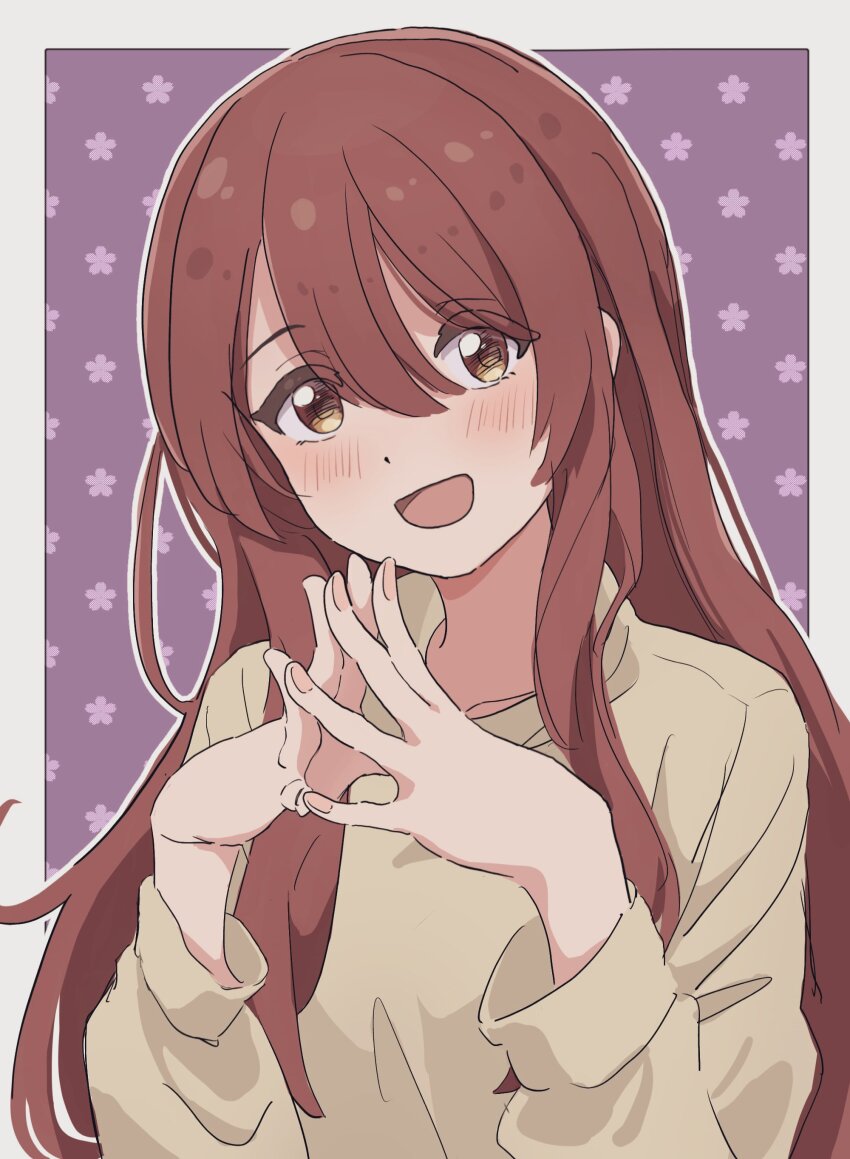 1girl, absurdres, blush, brown_hair, fingernails, hair_between_eyes, highres, idolmaster