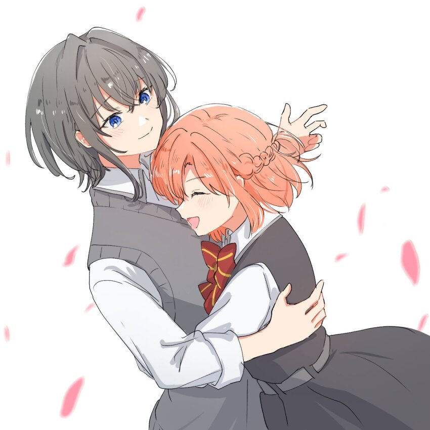 asanagi_yori, black_dress, black_hair, blue_eyes, blush, bow, bowtie, braid