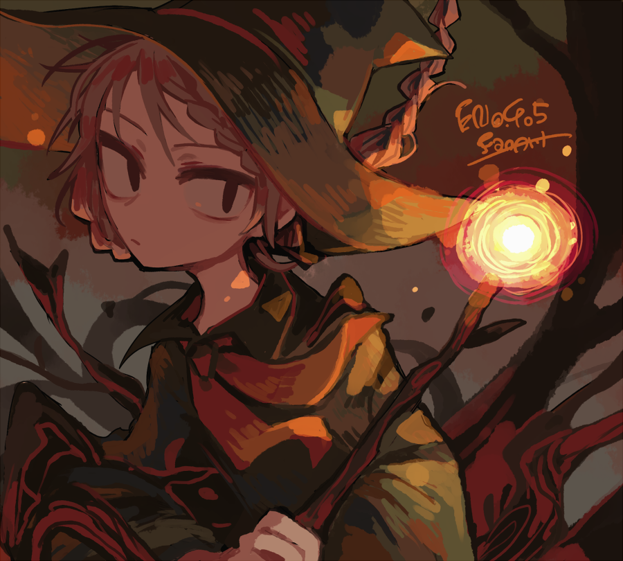 1girl, black_dress, black_eyes, black_hat, braid, braided_bangs, character_request, collared_dress