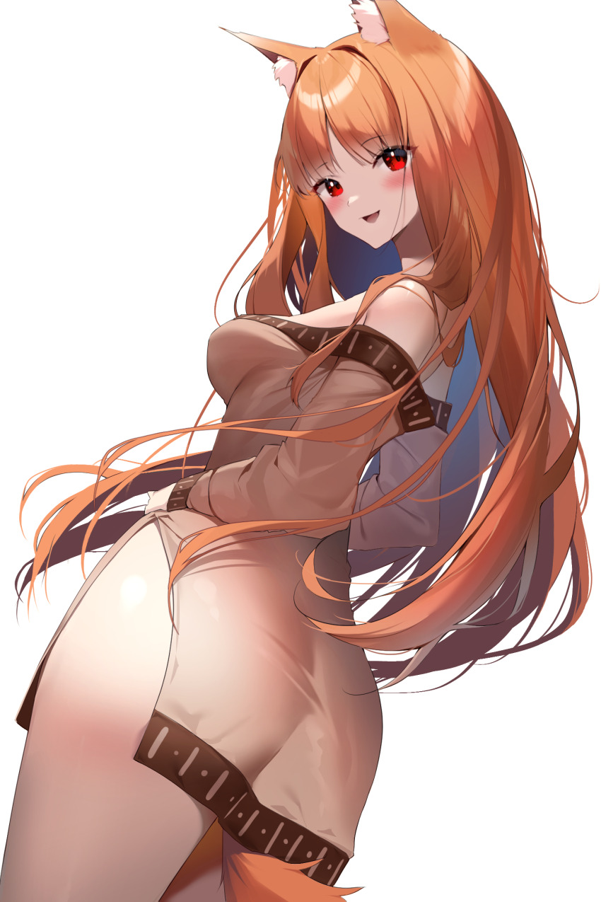 1girl, :d, alternate_breast_size_(larger), alternate_costume, animal_ear_fluff, animal_ears, ass, bare_shoulders