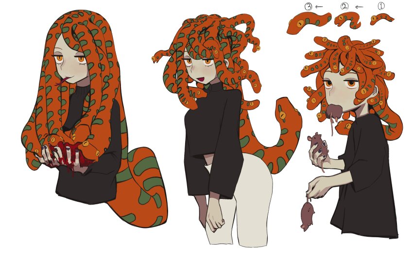 1girl, absurdres, black_nails, black_shirt, black_sweater, blood, blood_on_hands, commentary