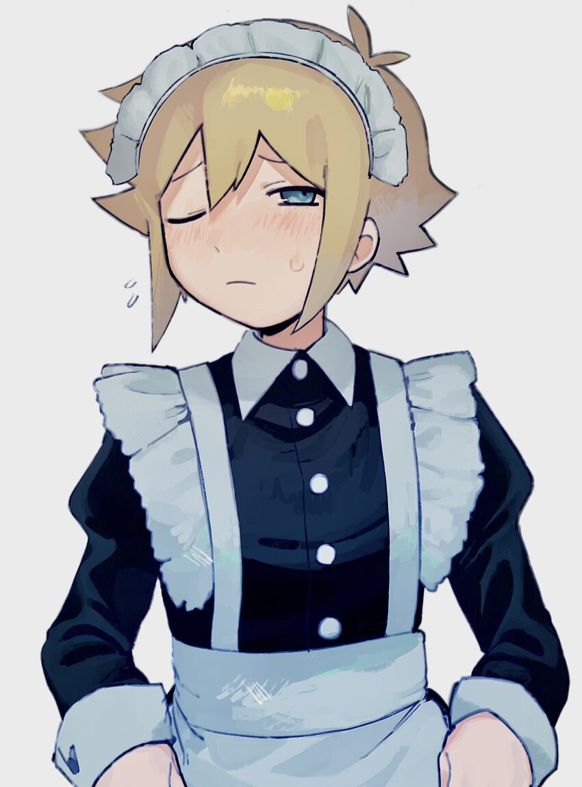 1boy, afyewv5, alternate_costume, basil_(faraway)_(omori), basil_(omori), blonde_hair, blue_eyes, blush