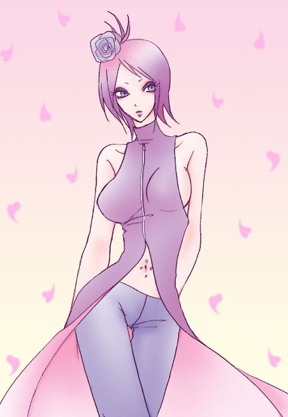 1girl, breasts, eyeshadow, face_piercing, female_focus, flower, gradient_background, image_sample