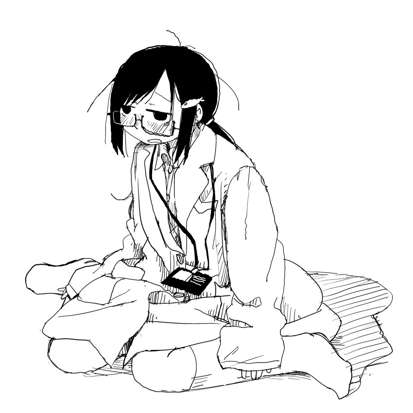 1girl, absurdres, antenna_hair, fish_hair_ornament, full_body, glasses, hair_ornament, highres