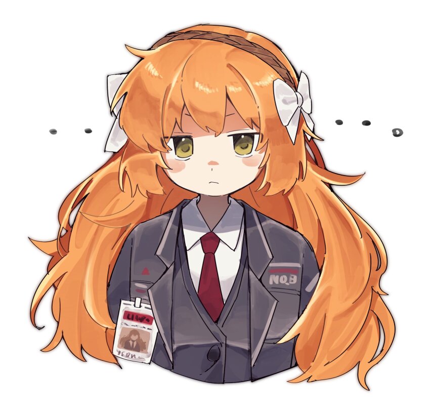 1girl, black_coat, black_vest, bow, brown_hairband, coat, collared_shirt, green_eyes