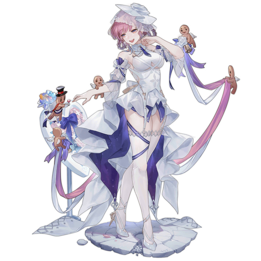 1girl, bare_shoulders, bell, blue_eyes, blue_necktie, bouquet, braid, braided_hair_rings