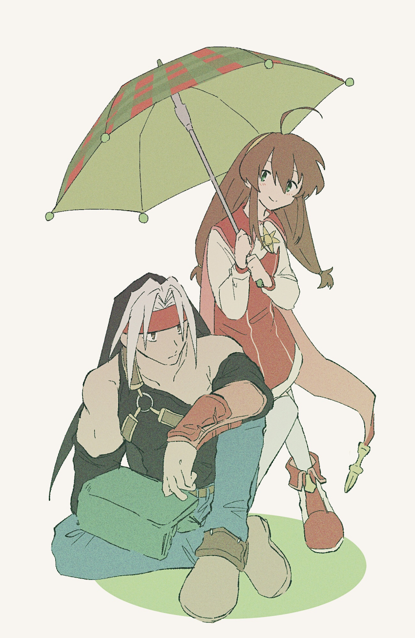 1boy, 1girl, ahoge, brad_evans, brown_hair, cape, closed_mouth, coat