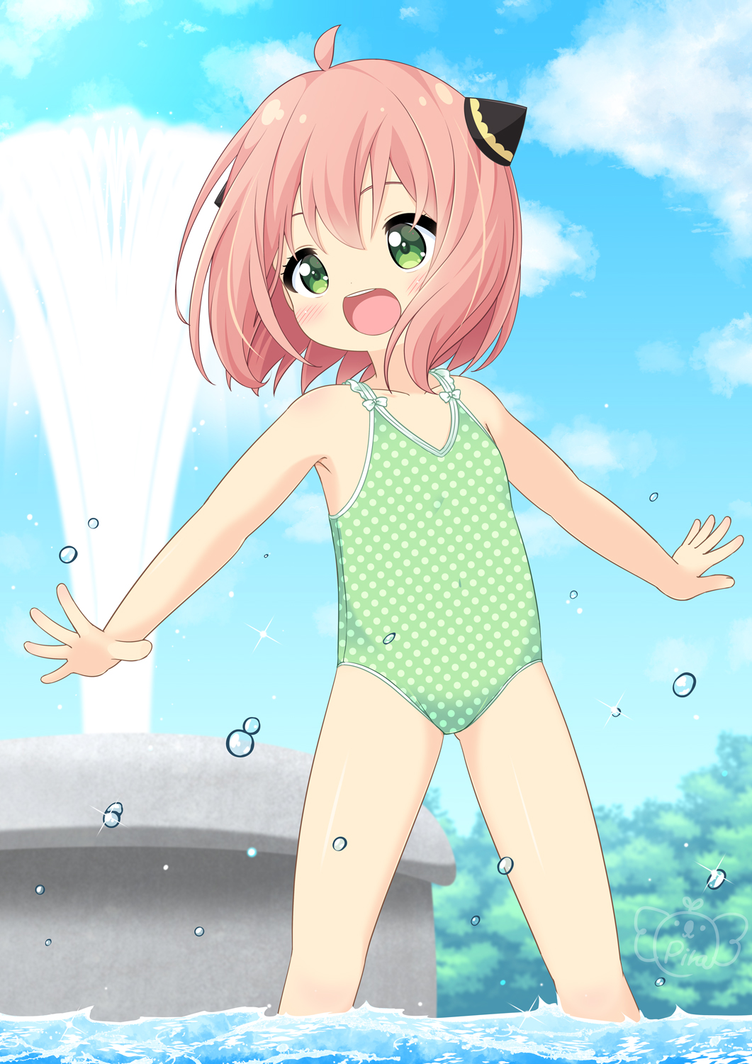 1girl, anya_(spy_x_family), artist_name, blue_sky, blush, child, cloud, cloudy_sky