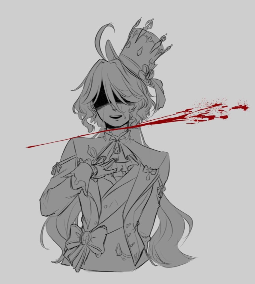 ahoge, ascot, blood, blood_on_face, blood_splatter, bow, brooch, crying
