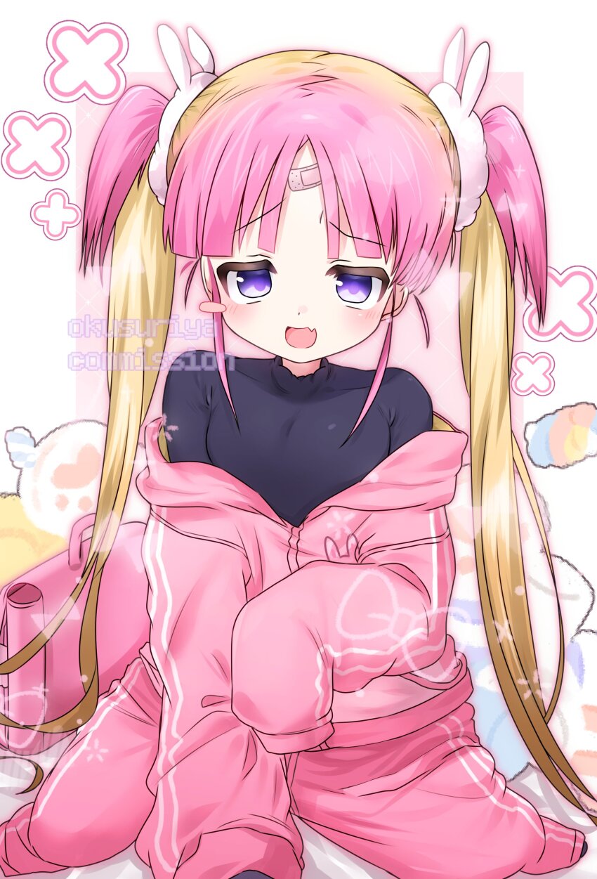 1girl, absurdres, artist_name, bandaid, bandaid_on_face, bandaid_on_forehead, black_shirt, blonde_hair