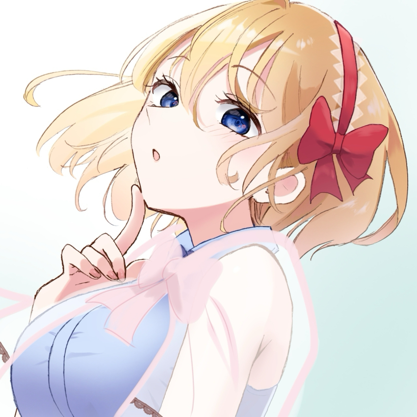1girl, alice_margatroid, bare_shoulders, blonde_hair, blue_eyes, gradient_background, hairband, highres