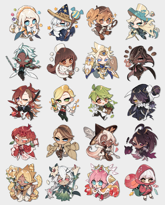 6+boys, 6+girls, ahoge, almond_cookie, bird, black_raisin_cookie, braid, brown_eyes