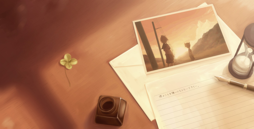2boys, aged_down, child, clover, four-leaf_clover, highres, hirobakar, hourglass