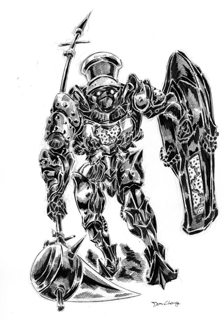 1boy, chaos_pinocchio_(grimms_notes), donchang7, grimms_notes, hammer, hat, male_focus, mecha