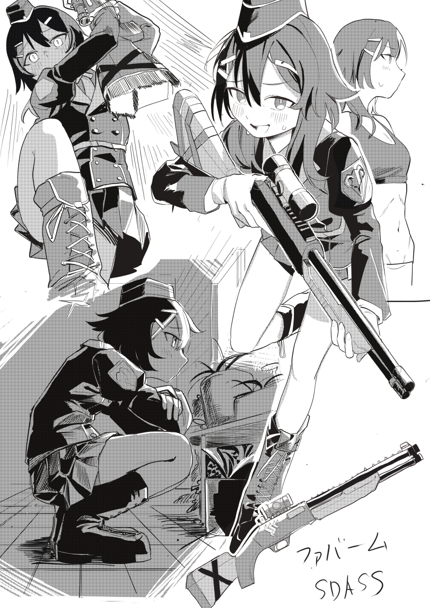 1girl, absurdres, blue_archive, blush, boots, buttons, cross-laced_footwear, double-breasted