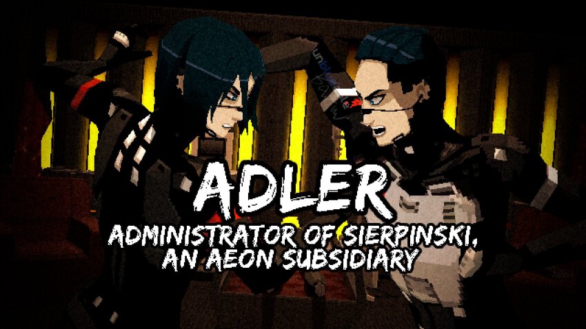 1boy, 2girls, adler_(signalis), android, armchair, armor, bed, blue_eyes