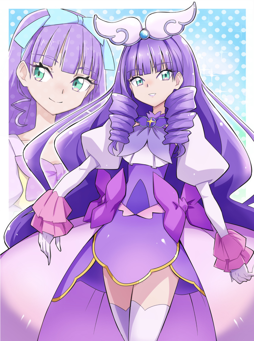 1girl, absurdres, aqua_eyes, blue_ribbon, blunt_bangs, bow, bowtie, brooch