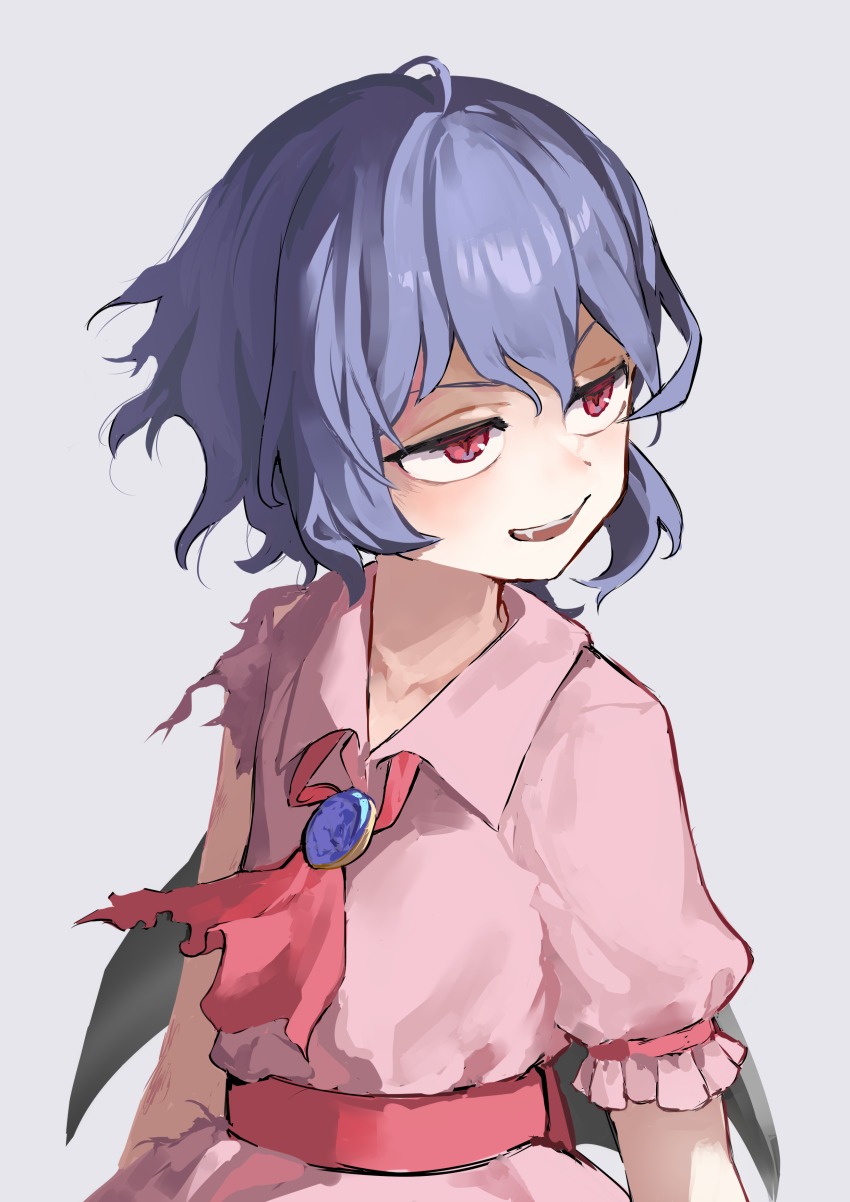 1girl, absurdres, ahoge, arms_at_sides, ascot, bat_wings, black_wings, blue_gem