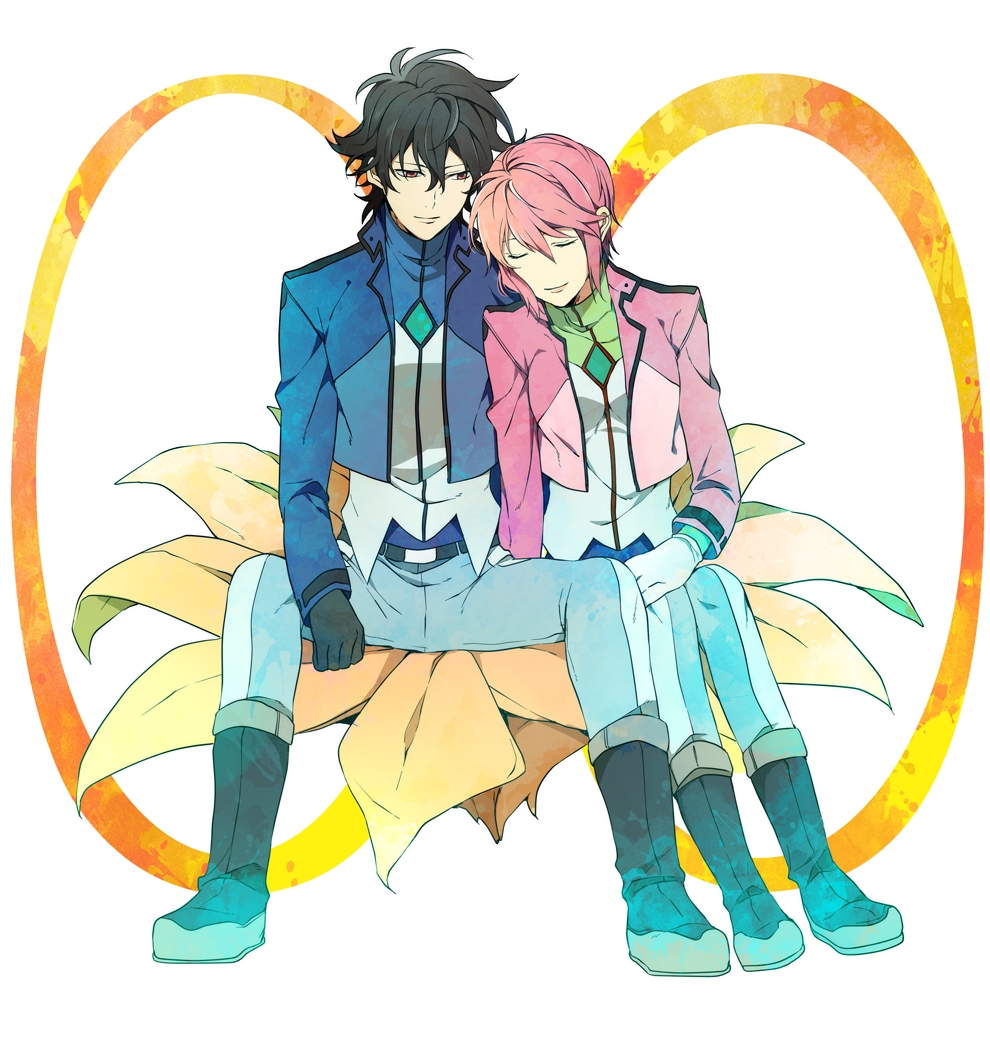 00s, 1boy, 1girl, alternate_hairstyle, bad_id, bad_pixiv_id, black_gloves, black_hair