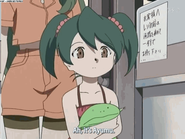 00s, animated, animated_gif, anime_screenshot, bike_shorts, brown_eyes, green_hair, long_hair