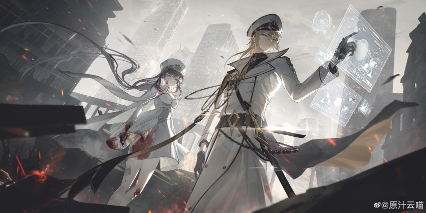 1boy, 1girl, absurdres, aiguillette, alkaid_mcgrath, alkaid_mcgrath_(infinite_empire), belt, belt_buckle