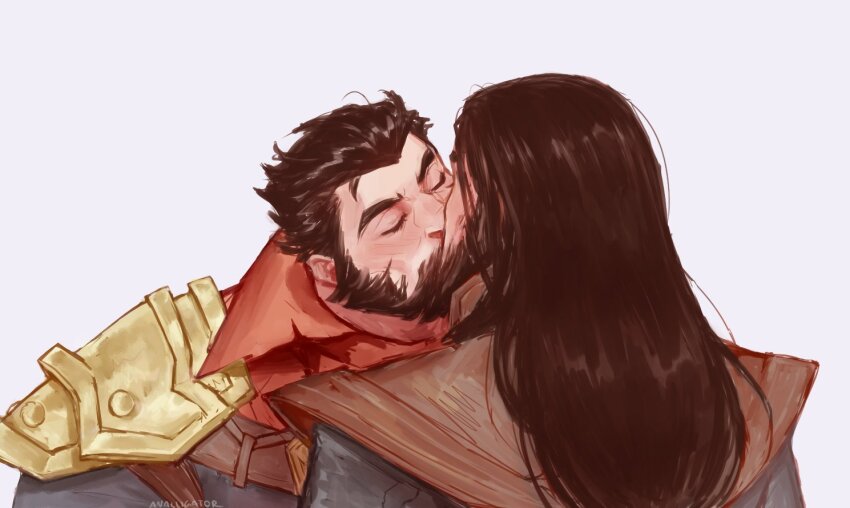 2boys, analligator, bara, closed_eyes, couple, graves_(league_of_legends), kiss, league_of_legends