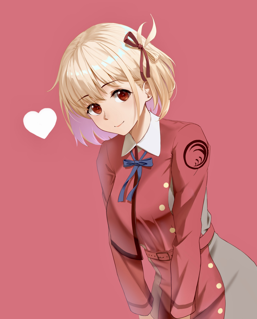 1girl, absurdres, akilv, belt, blonde_hair, blue_ribbon, breasts, closed_mouth