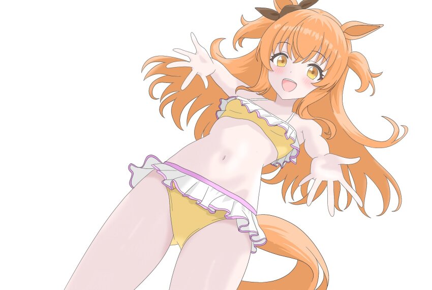 1girl, animal_ears, bikini, blush, breasts, hair_ornament, highres, horse_ears