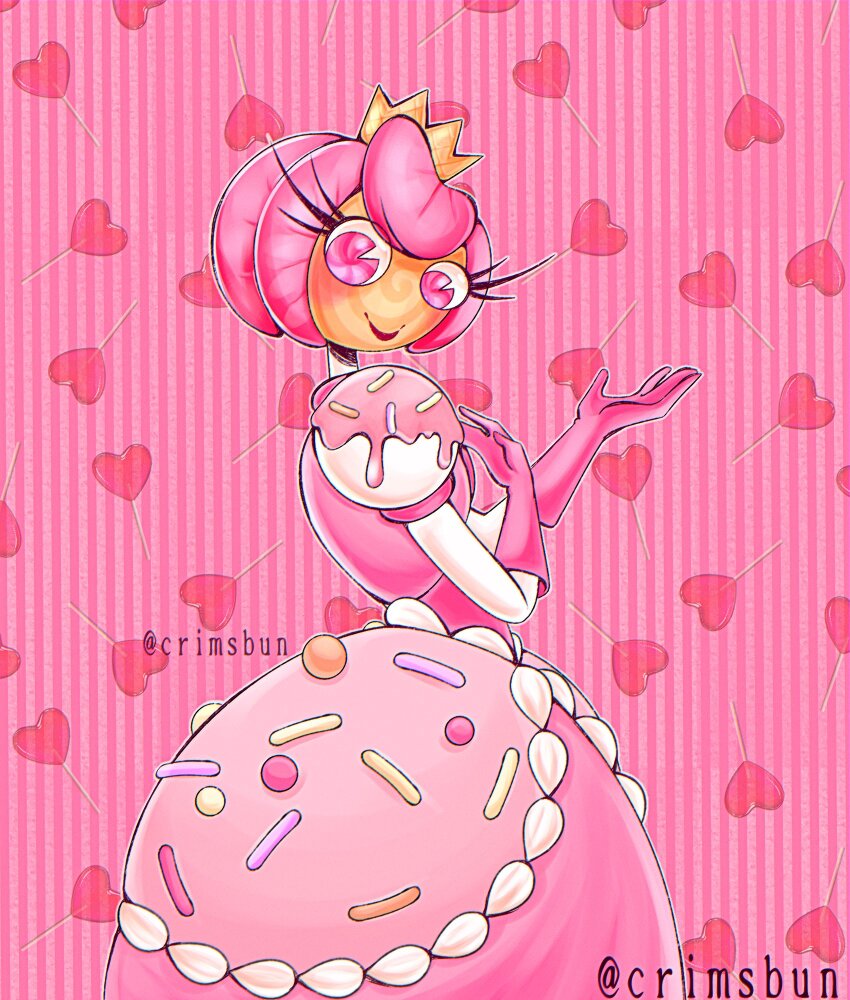 1girl, artist_name, candy, candy_girl, crimsbun, crown, dress, food