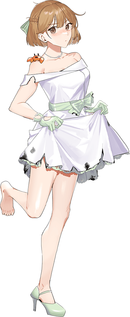 1girl, anchor, anchor_ornament, barefoot, breasts, crab, dress, drew_(drew213g)