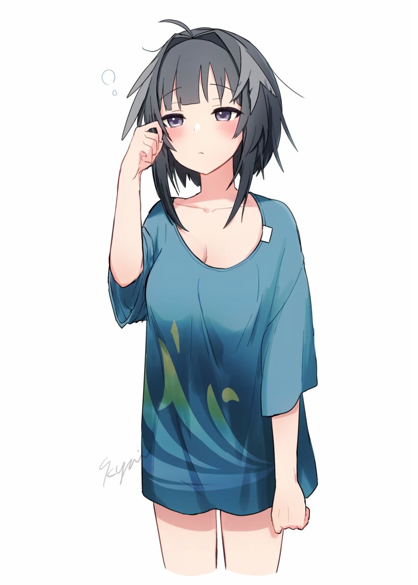 1girl, 9kugai, ahoge, alternate_costume, arknights, arm_up, black_eyes, black_hair