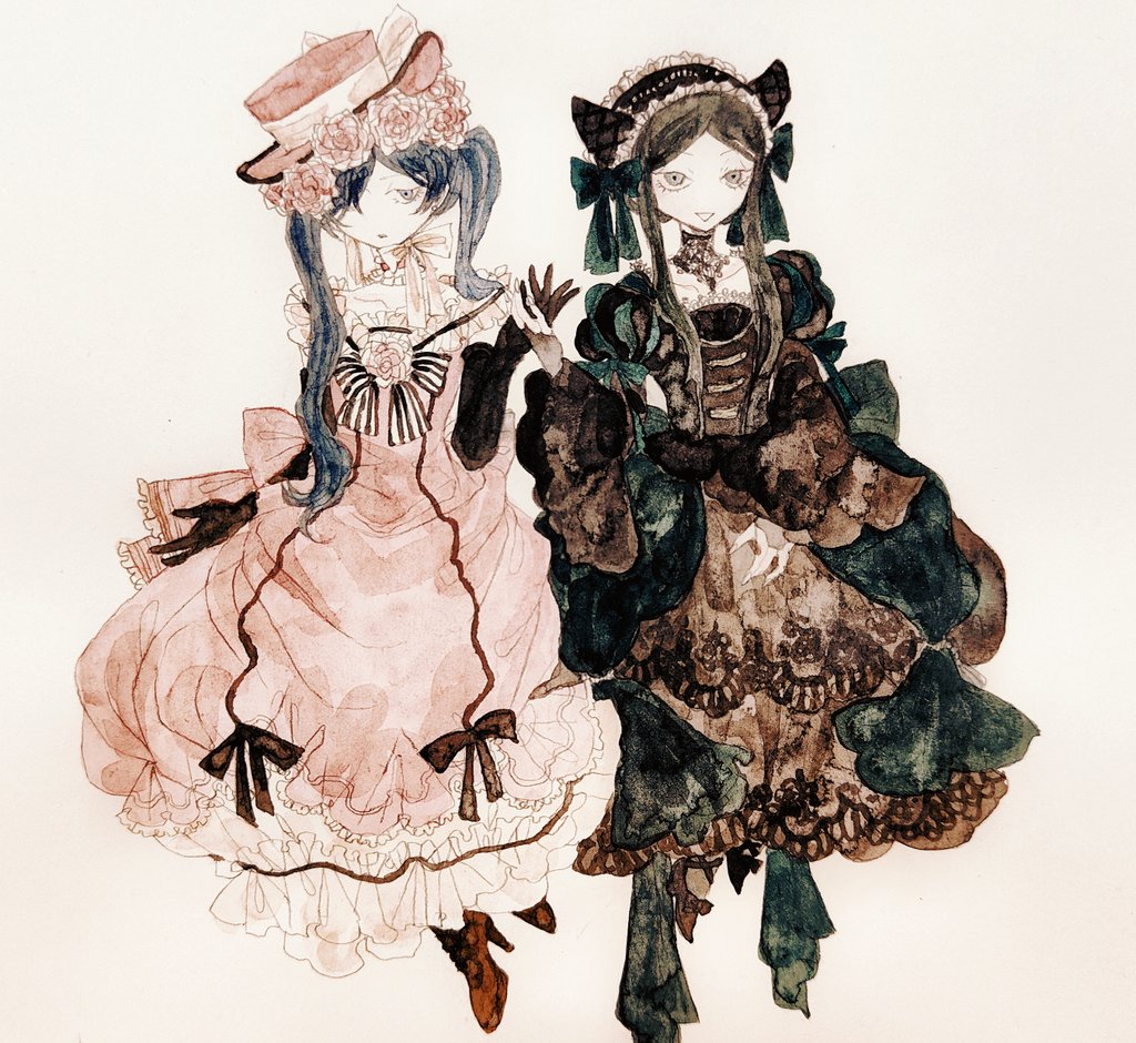 1boy, 1girl, black_gloves, black_hair, black_hairband, black_ribbon, blue_hair, bow