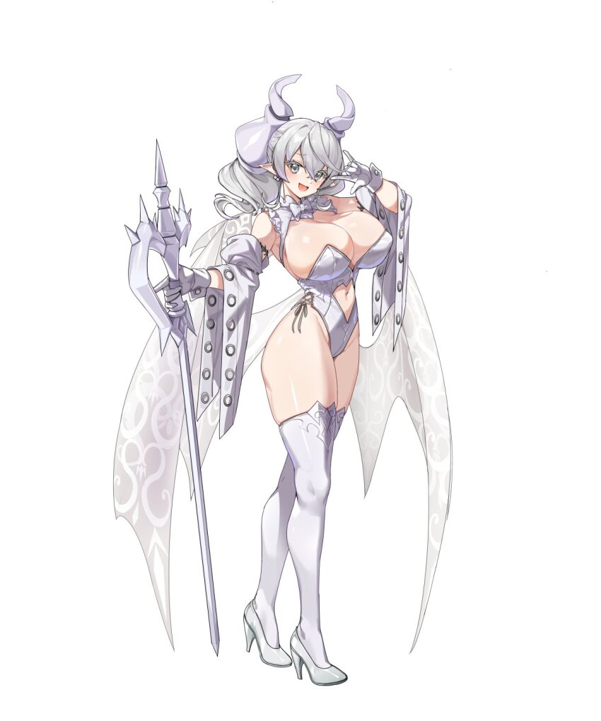 1girl, breasts, cleavage, demon_girl, demon_horns, demon_wings, dress, duel_monster
