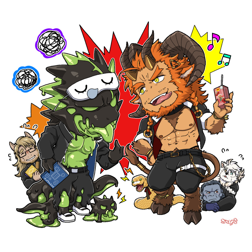 5boys, abs, alternate_universe, anima_(another_eidos), animal_ears, another_eidos-r, azmond_(another_eidos), bara