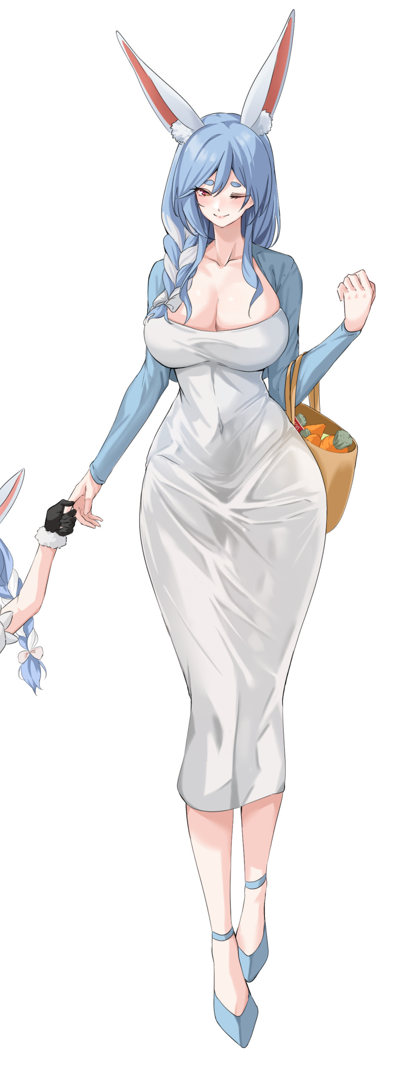 2girls, ;), absurdres, animal_ear_fluff, animal_ears, blue_hair, blue_jacket, braid