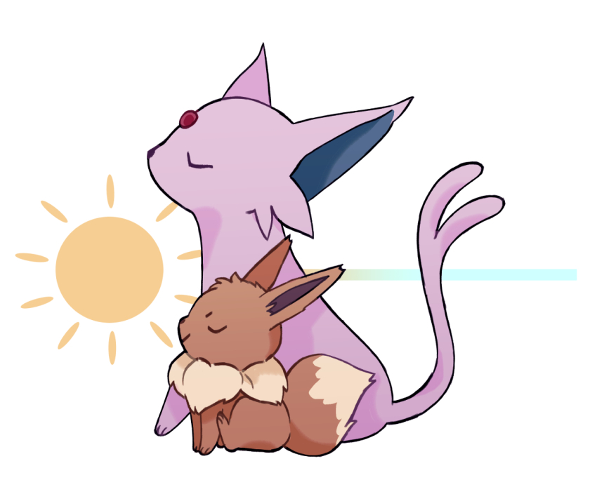 closed_eyes, eevee, espeon, forehead_jewel, forked_tail, gen_1_pokemon, gen_2_pokemon, mjoyart
