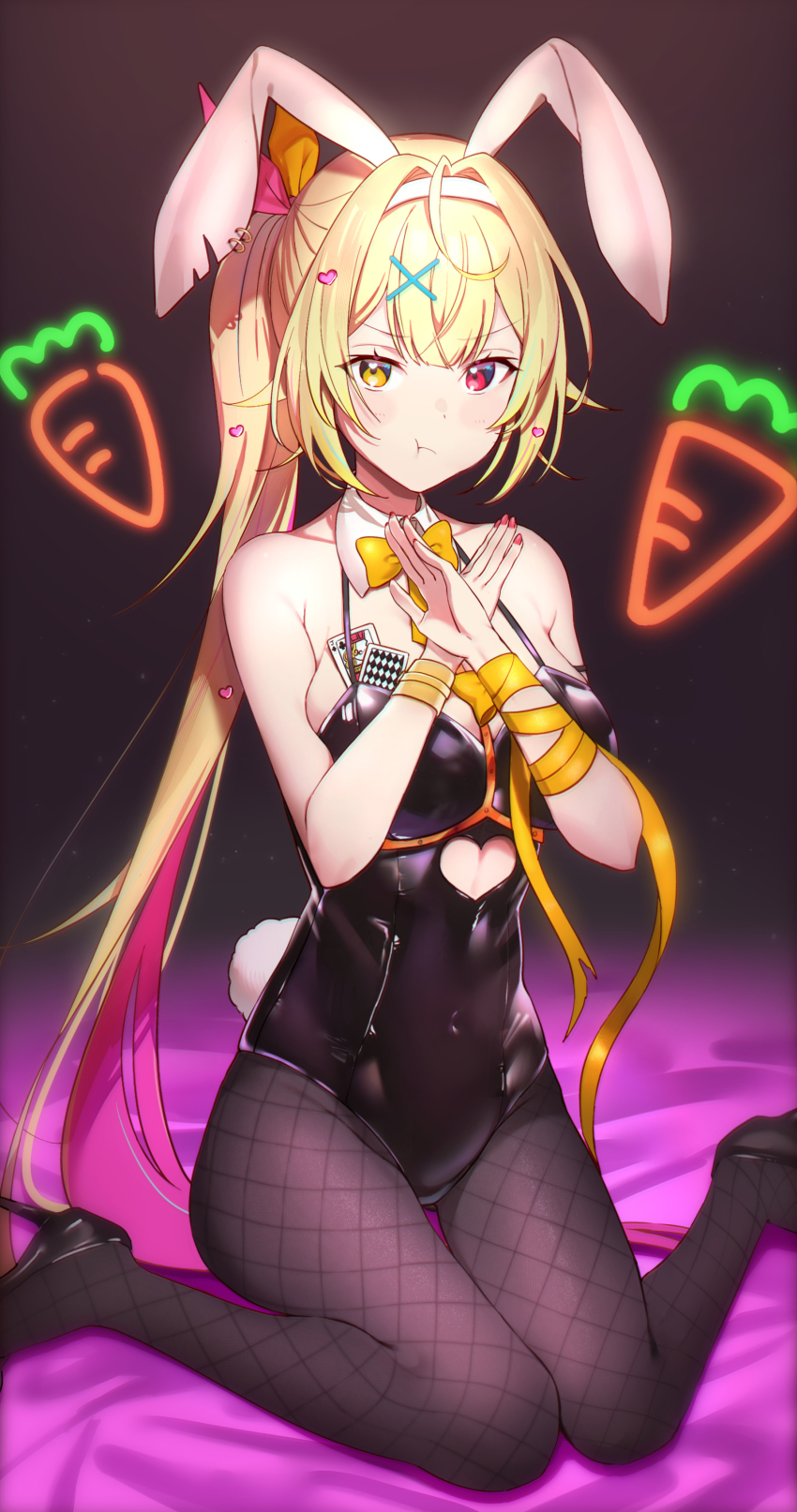 1girl, absurdres, animal_ears, bare_arms, bare_shoulders, black_background, black_leotard, blonde_hair