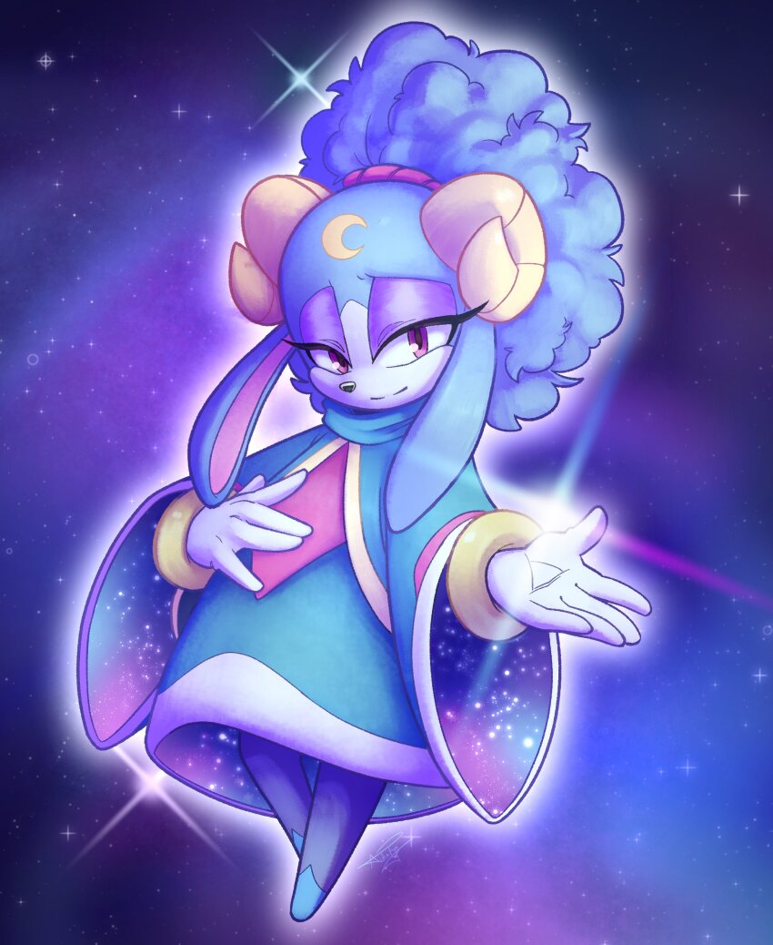 1girl, absurdres, aideneye99, ariem_(sonic), blue_fur, blue_hair, blue_robe, crescent