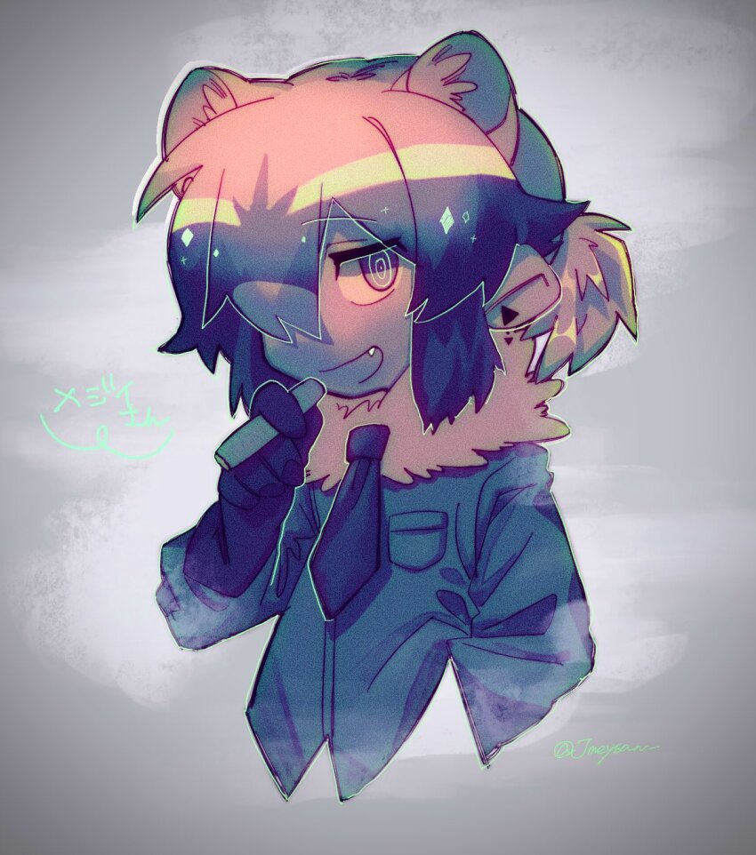 1girl, animal_ears, bad_id, bad_twitter_id, cigarette, commentary_request, common_raccoon_(kemono_friends), cropped_torso